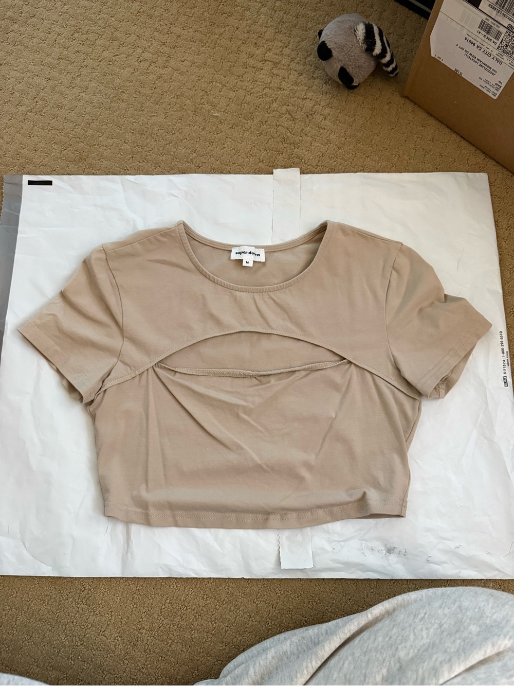 superdown Beige Cutout Crop Top Size M